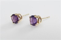 14K Yellow Gold Amethyst Stud Earrings, 2CTW