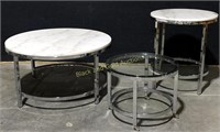 Three-Piece Chrome, Marble, and Glass Table Set