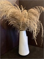 CONTEMPORARY WHITE POTTERY 11.5 “ VASE W/ PAMPAS