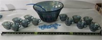 Carnival Glass Punch Bowl with 12 Cups