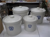 4 Pce Crock Cannister Set 7-9" Tall