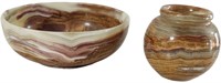 Carved Agate Bowl and Vase