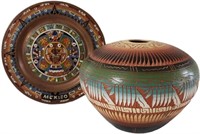Mexican Pottery and Metal Plate