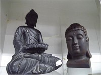 2 Buddha decorative statues   pottery Head & sitti