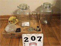 Glass drink dispensers, candy dish, boot planter
