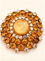 Stunning Antique Brooch 2" w/ Amber & Aurora