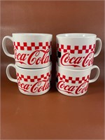 Set of 4 Coca-Cola Red Checkered Coffee Mugs