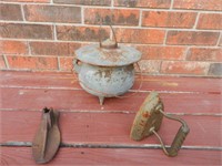 Cast Iron Sad Iron, Three Legged Pot, etc