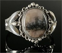 Large Sterling Silver Agate Navajo Bangel