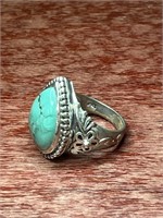 Sterling .925 Turquoise Floral Teardrop Ring Size