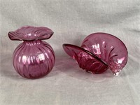 Cranberry Dish & Vase