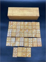Vintage Wooden Dominoes in Case
