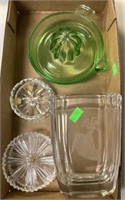 Etched Glass Vase, Green Glass Juicer