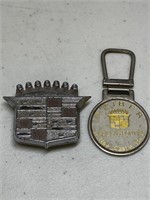 Vintage cadillac Emblem & keychain lot reiber
