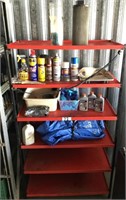 Red Metal Shelf and Contents