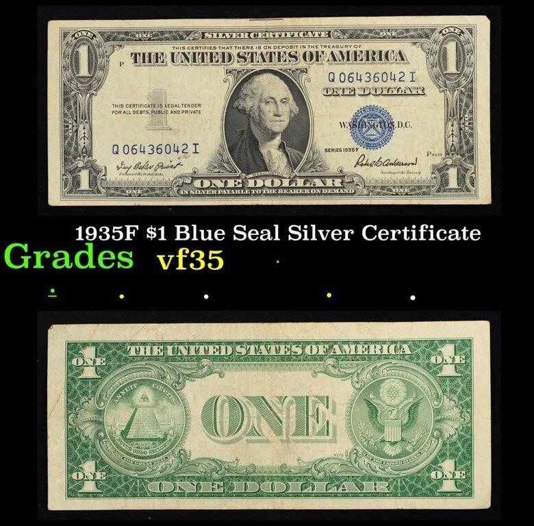 1935F $1 Blue Seal Silver Certificate Grades vf++