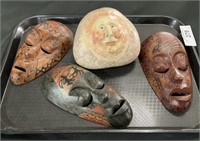 Wooden Tribal Masks, Rock Face Art.