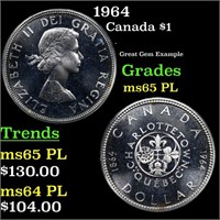 1964 Canada Dollar $1 Grades GEM Unc PL