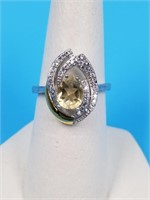 Sterling silver ring with citrine and CZ, size 7.5