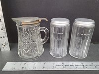 Vintage Glass Syrup & 2 Glass Spice Jars With Lids