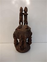 Primitive African Carved Wood Lidded Bowl
