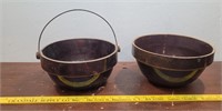 2 brown stoneware batter bowls - as is -