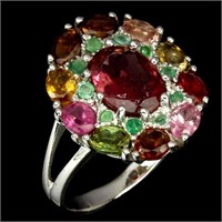 Natural Fancy Colors Tourmaline & Emerald Ring