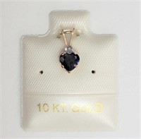 10KT Yellow Gold Iolite Heart Shaped Pendant