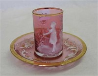 Cranberry Mary Gregory mini cup and saucer