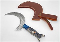 Damascus Forged Clever Chopper Axe Knife w/Sheath