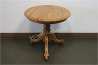 Oak Round Pedestal End Table w/ Claw Feet