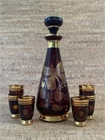 Beautiful Czech Butterfly Etched Decanter&Cordial