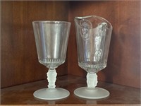 Two Antique Frosted Three Face Stem Creamer & Cup