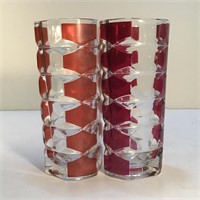 PAIR RUBY / CLEAR GLASS VASES FRANCE