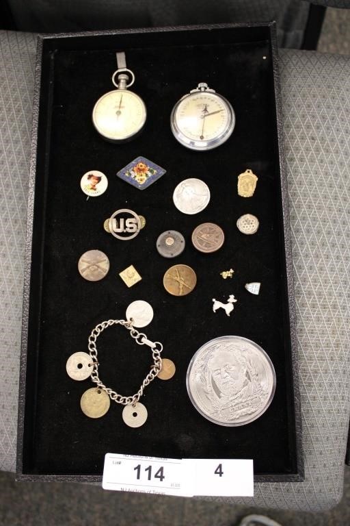 VTG COLL. STOP WATCHES,PINS MILITARY BUTTON PLUS