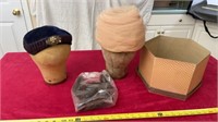 Vintages Hats w Feathers, hat box, hat molds not