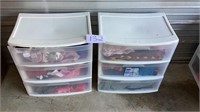 Two 3 drawer sterlite containing misc clothes