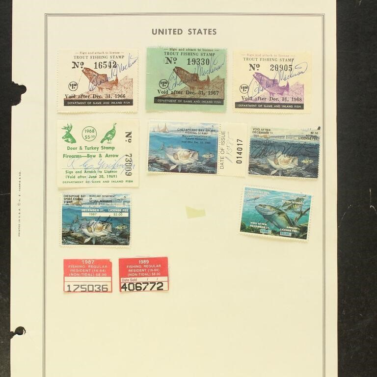 US Waterfowl & Trout Stamps on pages, mostly Used
