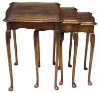 (3) QUEEN ANNE STYLE WALNUT NESTING TABLES