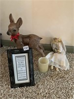 GLAZED REINDEER, CLOTH DOLL, BATTERY OP CANDLE