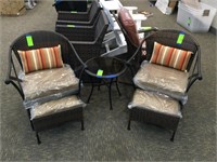 Two Wicker Chairs w Footrests and Table