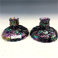 Fenton Purple LIly Candle Holder Set
