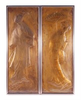 PAIR COPPER RELIEF ASIAN FIGURES