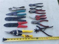 Tin snips, wire strippers, wire cutters, vice