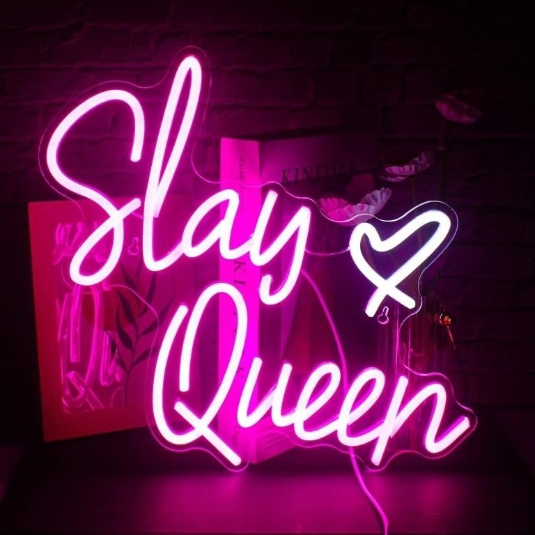 Slay Queen Neon Sign Pink White LED Neon Light Up