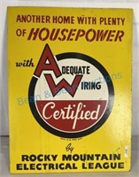 Rocky mountain electrical league sign on Masonite