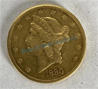 1880 S $20 double eagle gold piece