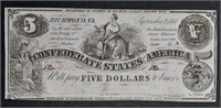 1861  $5  Confederate States of America  Richmond