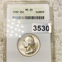 1939 Washington Silver Quarter ANACS - MS65