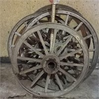(4) Steel Banded Wood Wheels